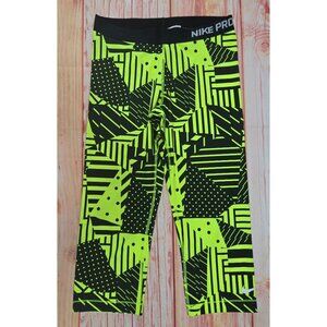 Nike Pro Compression Capri Leggings Large Yellow & Black Geometric Print